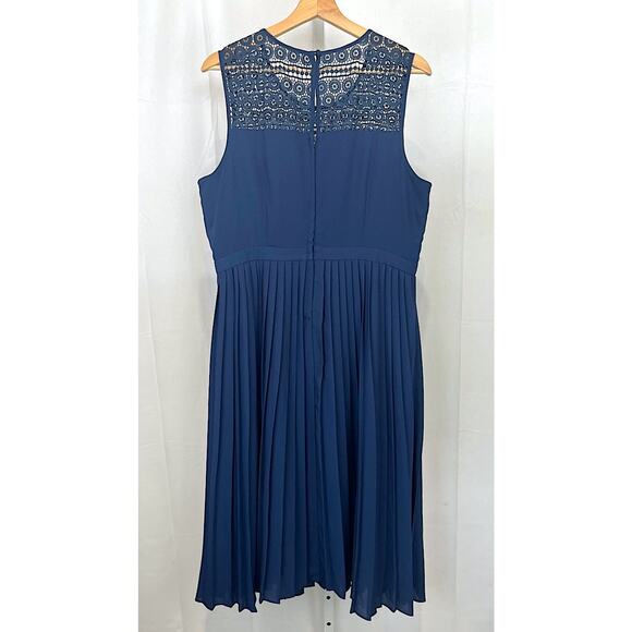 FERVOUR Modcloth Pleated Midi Dress Sheer Lace Trim Sleeveless Navy Blue Size XL - Picture 8 of 8